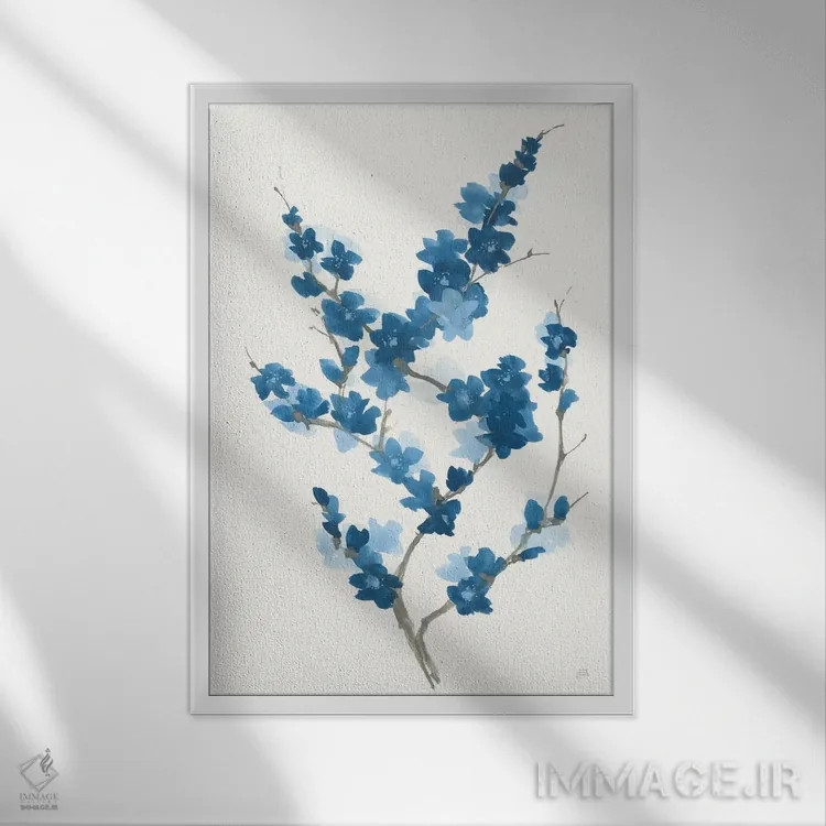 تابلو دکوراتیو شاخه آبی شماره دو اثر کریس پاشکه - نمای قابدار سفید