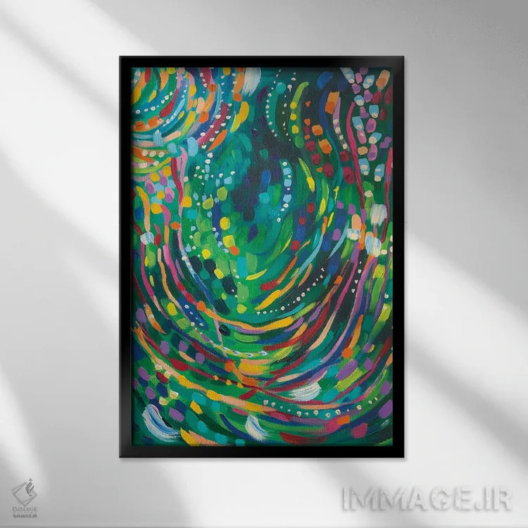 تابلو انتزاعی جنگل شب اثر سارا کوی - نمای قابدار مشکی