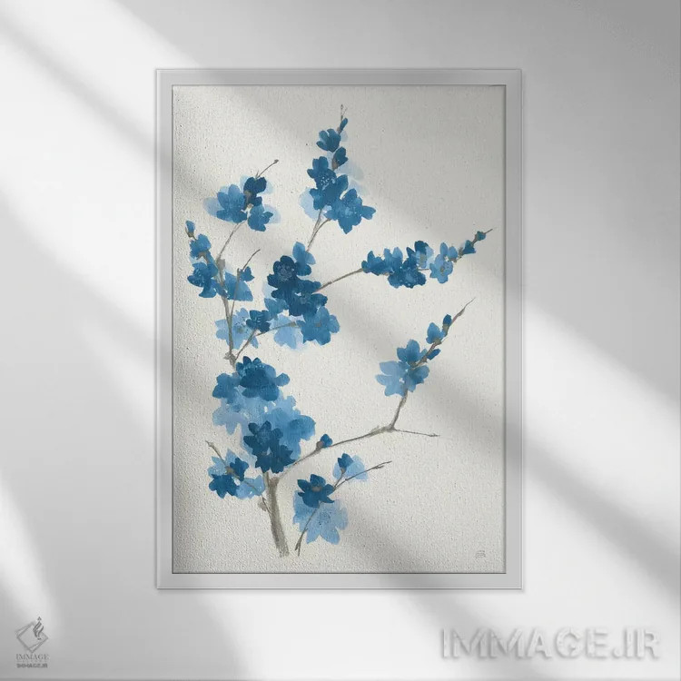 تابلو دکوراتیو شاخه آبی شماره یک اثر کریس پاشکه - نمای قابدار سفید