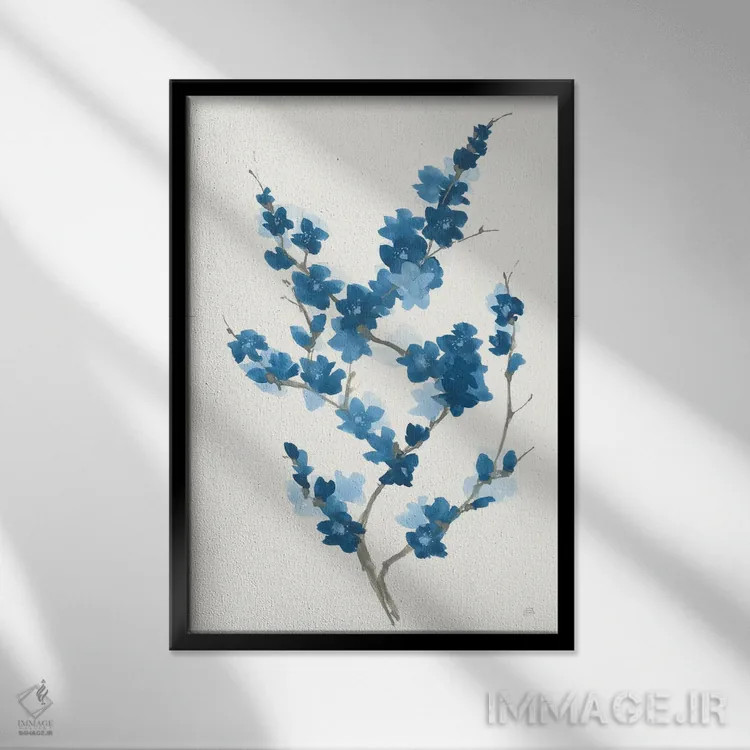 تابلو دکوراتیو شاخه آبی شماره دو اثر کریس پاشکه - نمای قابدار مشکی