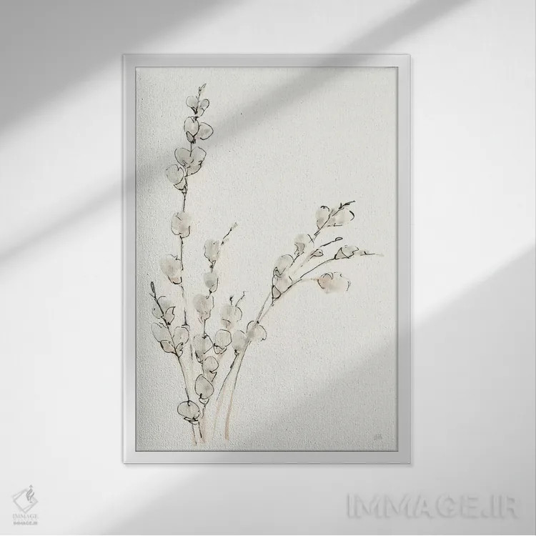 تابلو مدرن شاخه های بید کت کتی شماره پنج اثر کریس پاشکه - نمای قابدار سفید