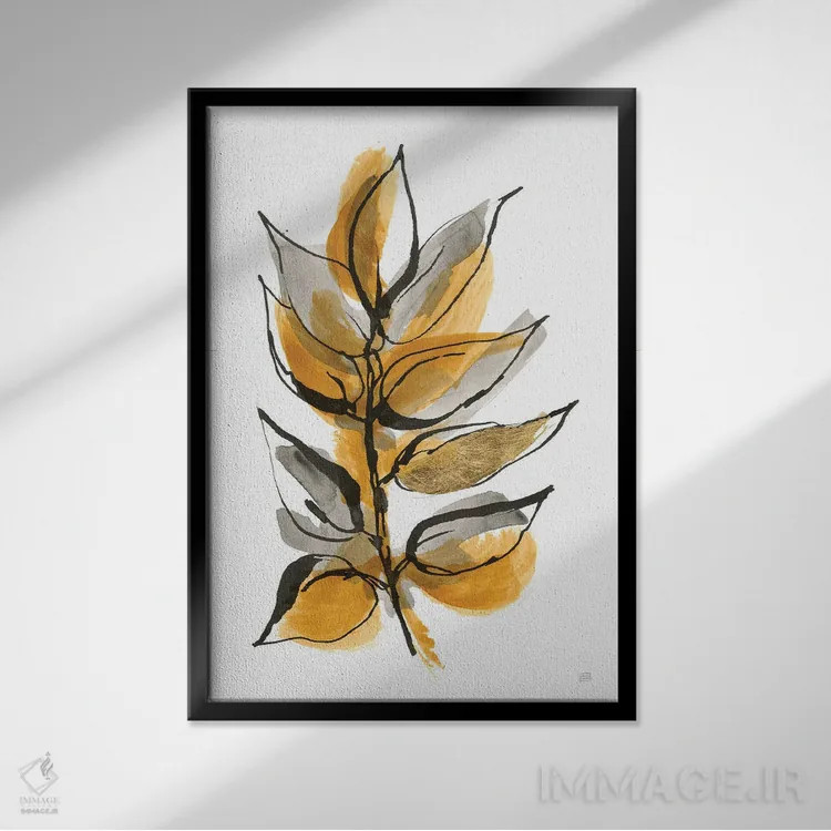 تابلو مینیمال برگ های کهربایی شماره یک اثر کریس پاشکه - نمای قابدار مشکی