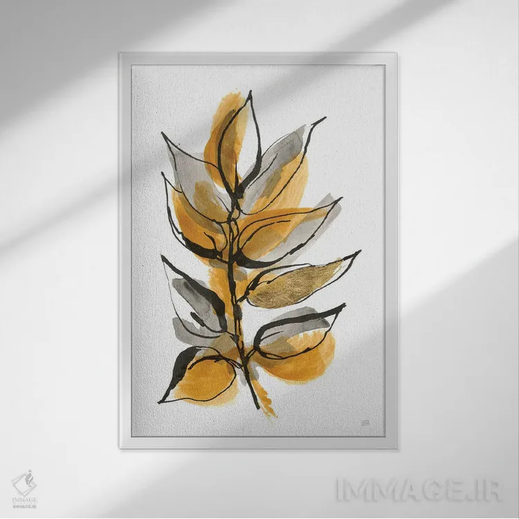 تابلو مینیمال برگ های کهربایی شماره یک اثر کریس پاشکه - نمای قابدار سفید