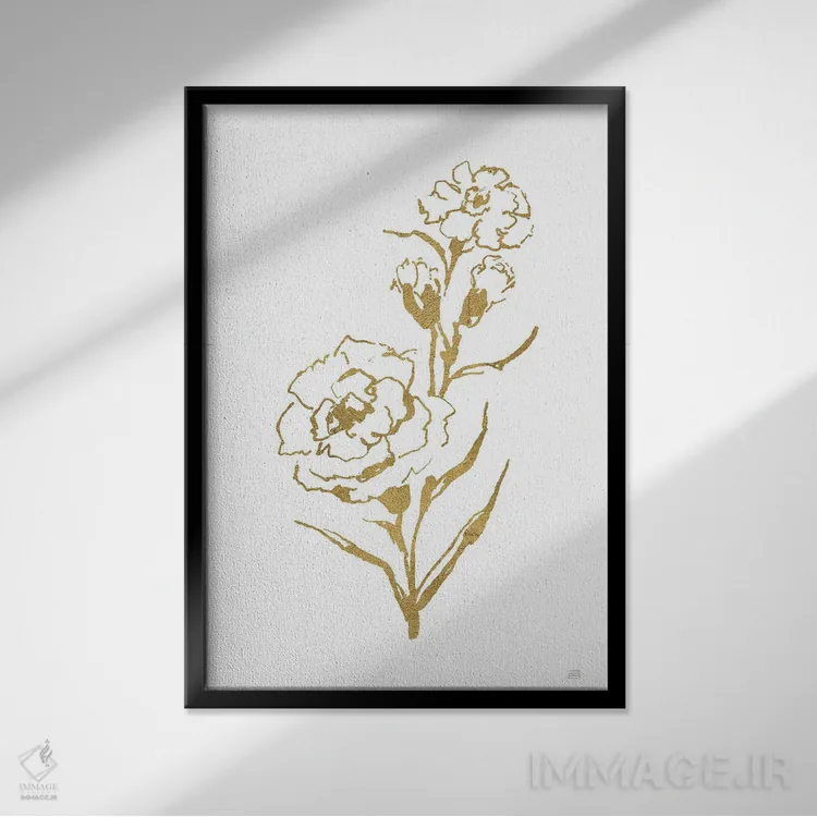 تابلو مینیمال میخک خط طلایی شماره سه اثر کریس پاشکه - نمای قابدار مشکی