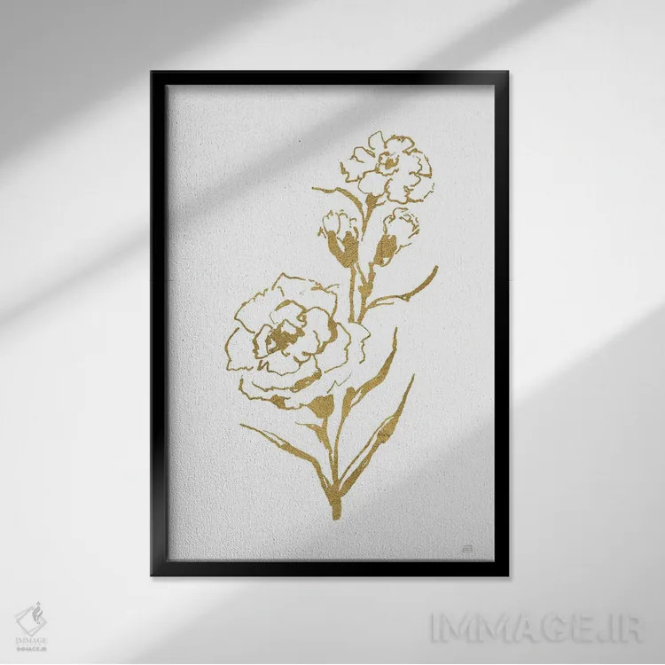 تابلو مینیمال میخک خط طلایی شماره سه اثر کریس پاشکه - نمای قابدار مشکی