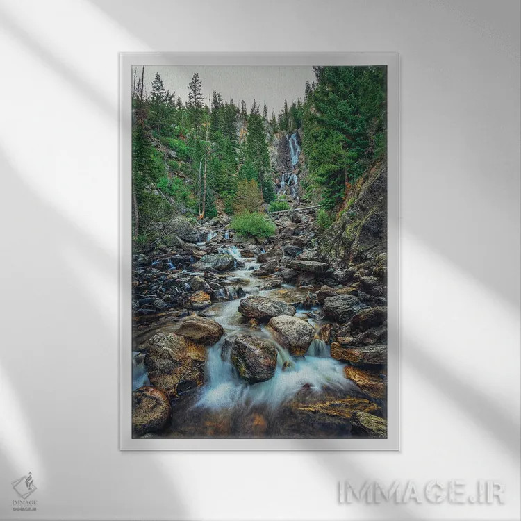 تابلو دکوراتیو آبشار فیش کریک اثر کریستوفر توماس - نمای قابدار سفید