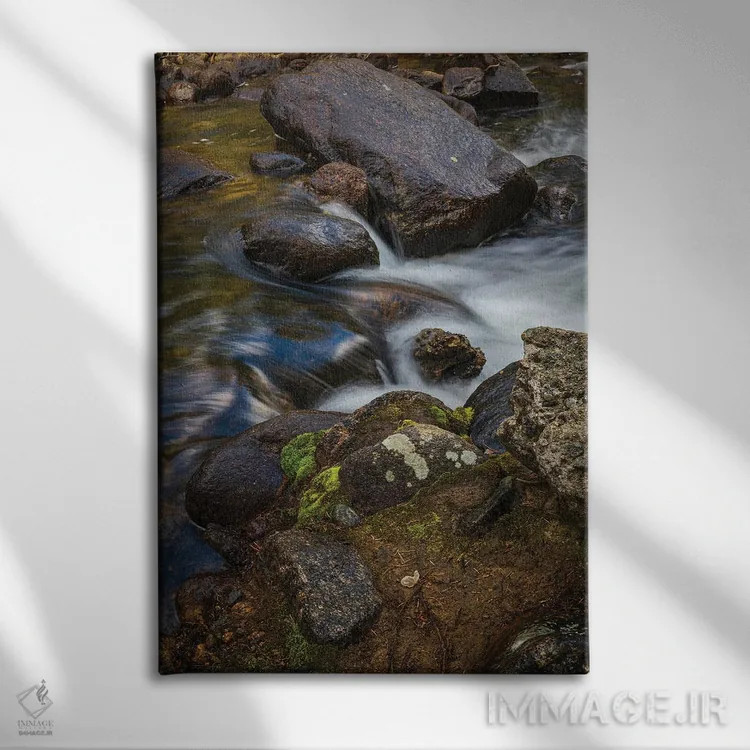 تابلو دکوراتیو جریان کوهستانی خزه ای اثر کریستوفر توماس - نمای روبهرو روی دیوار