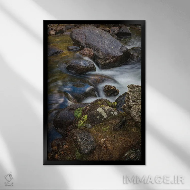 تابلو دکوراتیو جریان کوهستانی خزه ای اثر کریستوفر توماس - نمای قابدار مشکی