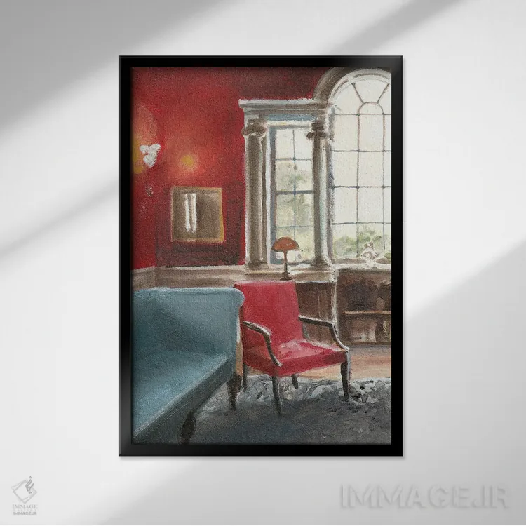 تابلو دکوراتیو فضای داخلی قرمز اثر شارلوت پی. - نمای قابدار مشکی