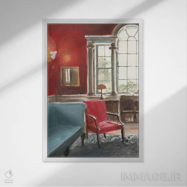 تابلو دکوراتیو فضای داخلی قرمز اثر شارلوت پی. - نمای قابدار سفید