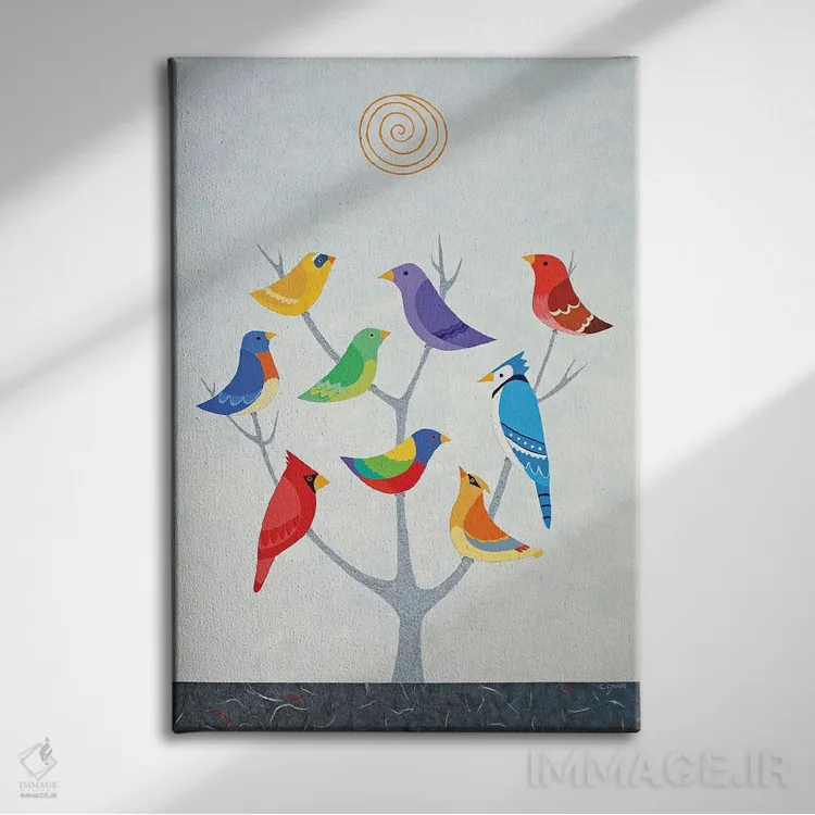 تابلو دکوراتیو درخت پرنده یک اثر کیسی کریگ - نمای روبهرو روی دیوار