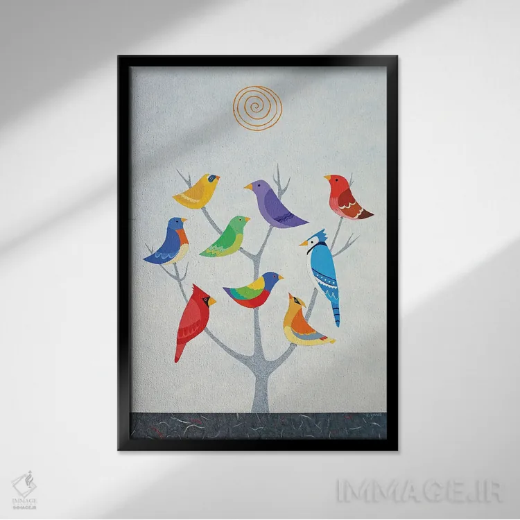 تابلو دکوراتیو درخت پرنده یک اثر کیسی کریگ - نمای قابدار مشکی