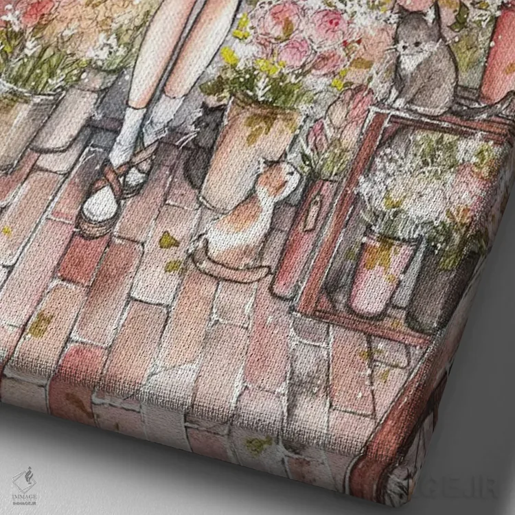 تابلو دکوراتیو گل فروشی اثر چریوکی - نمای نزدیک بافت بوم