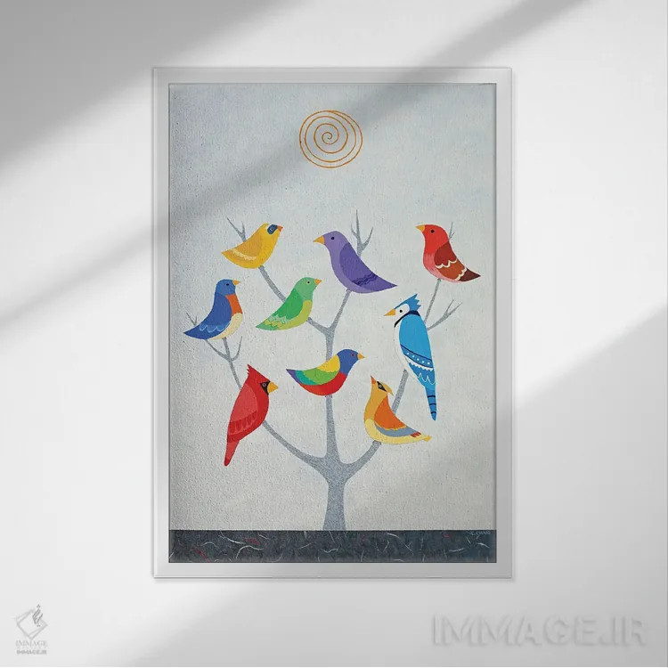 تابلو دکوراتیو درخت پرنده یک اثر کیسی کریگ - نمای قابدار سفید