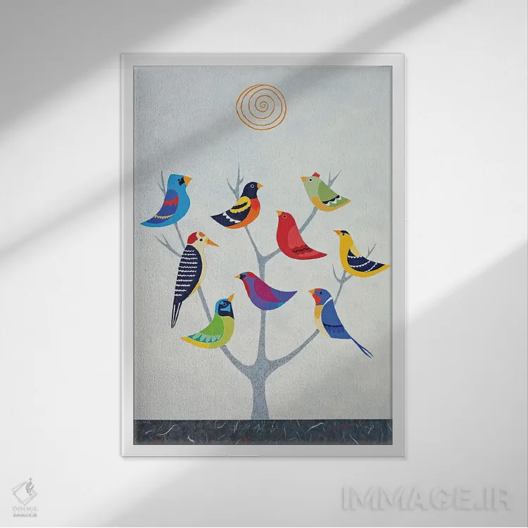 تابلو دکوراتیو درخت پرنده دو اثر کیسی کریگ - نمای قابدار سفید