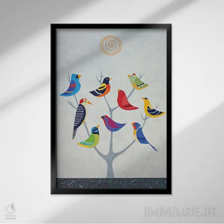 تابلو دکوراتیو درخت پرنده دو اثر کیسی کریگ - نمای قابدار مشکی