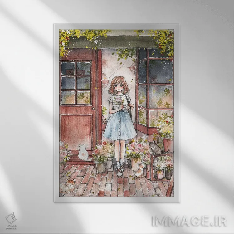 تابلو دکوراتیو گل فروشی اثر چریوکی - نمای قابدار سفید