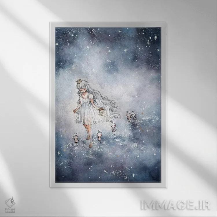 تابلو دکوراتیو دنبالم بیا به سوی ستارگان اثر چریوکی - نمای قابدار سفید