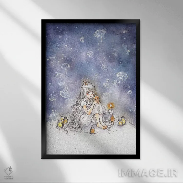 تابلو دکوراتیو عروس دریایی شب اثر چریوکی - نمای قابدار مشکی