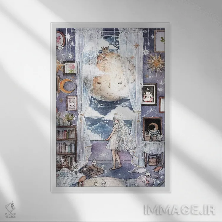 تابلو دکوراتیو لالایی ماه اثر چریوکی - نمای قابدار سفید