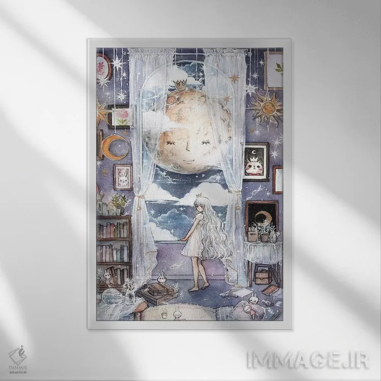 تابلو دکوراتیو لالایی ماه اثر چریوکی - نمای قابدار سفید