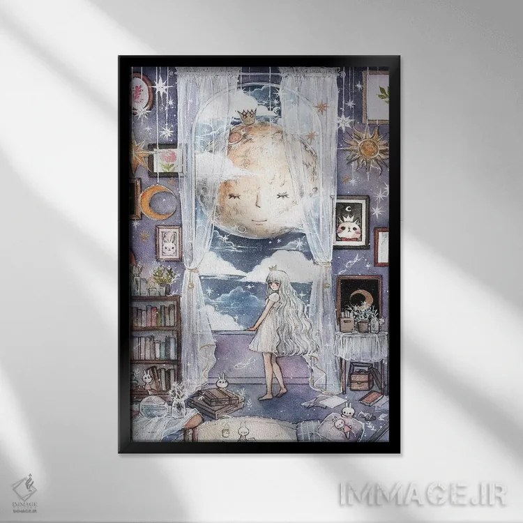 تابلو دکوراتیو لالایی ماه اثر چریوکی - نمای قابدار مشکی