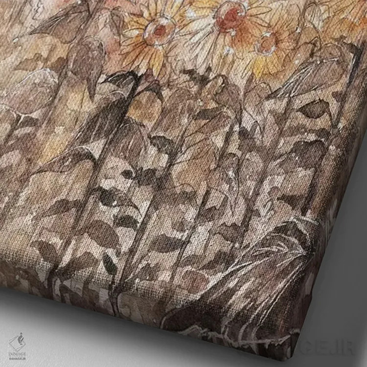 تابلو دکوراتیو رویاپرداز گل آفتابگردان اثر چریوکی - نمای نزدیک بافت بوم