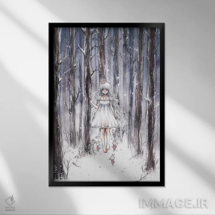 تابلو دکوراتیو شب برفی اثر چریوکی - نمای قابدار مشکی