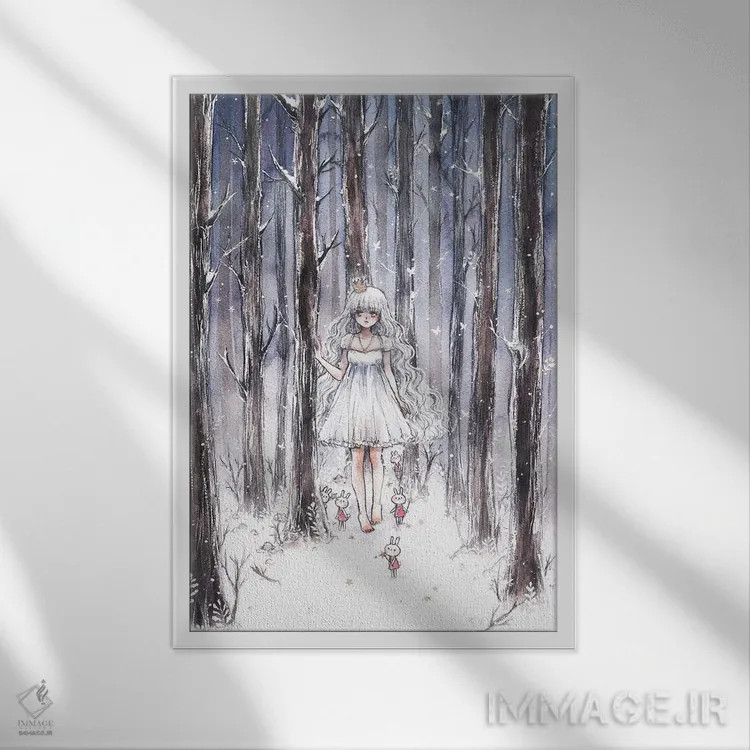 تابلو دکوراتیو شب برفی اثر چریوکی - نمای قابدار سفید