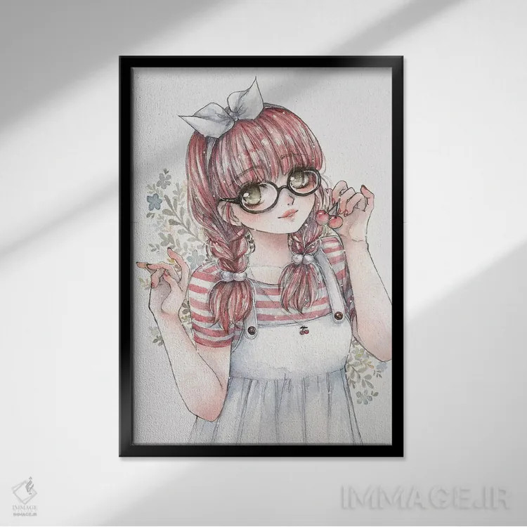 تابلو دکوراتیو گیلاس اثر چریوکی - نمای قابدار مشکی