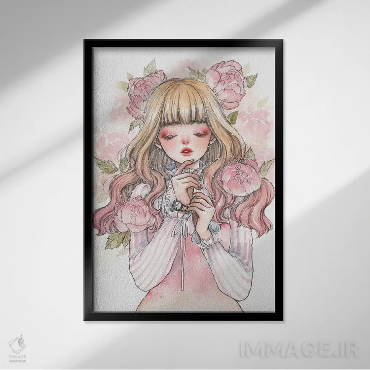 تابلو دکوراتیو سرخی گونه اثر چریوکی - نمای قابدار مشکی