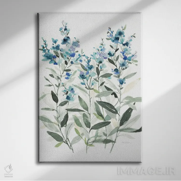 تابلو مینیمال گیاه شناسی آبی لطیف II اثر کارول رابینسون - نمای روبهرو روی دیوار