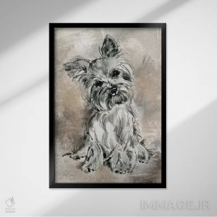 تابلو دکوراتیو یورکشایر تریر اثر کارول رابینسون - نمای قابدار مشکی