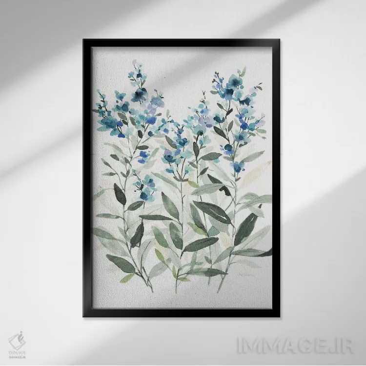 تابلو مینیمال گیاه شناسی آبی لطیف II اثر کارول رابینسون - نمای قابدار مشکی