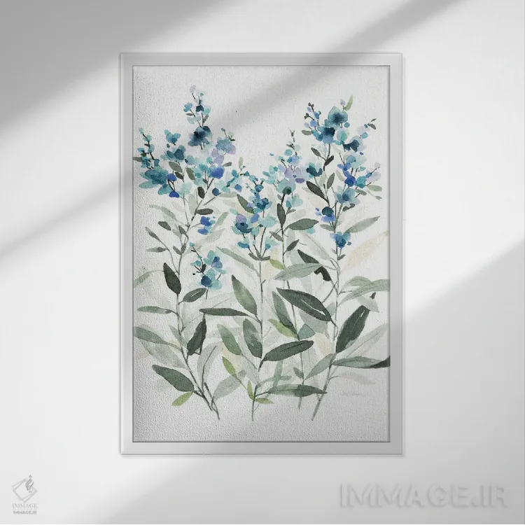 تابلو مینیمال گیاه شناسی آبی لطیف II اثر کارول رابینسون - نمای قابدار سفید