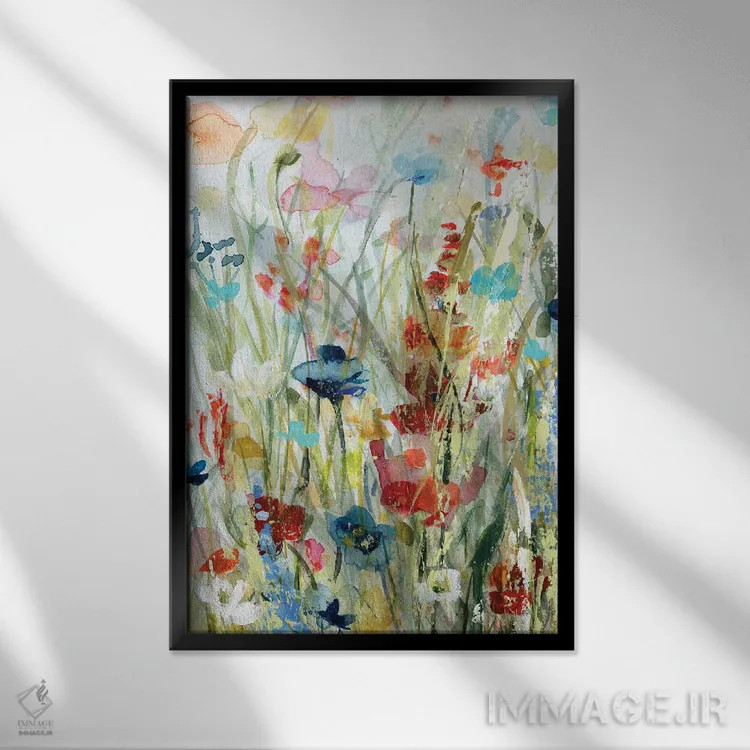 تابلو انتزاعی ضربه پررنگ طبیعت اثر کارول رابینسون - نمای قابدار مشکی