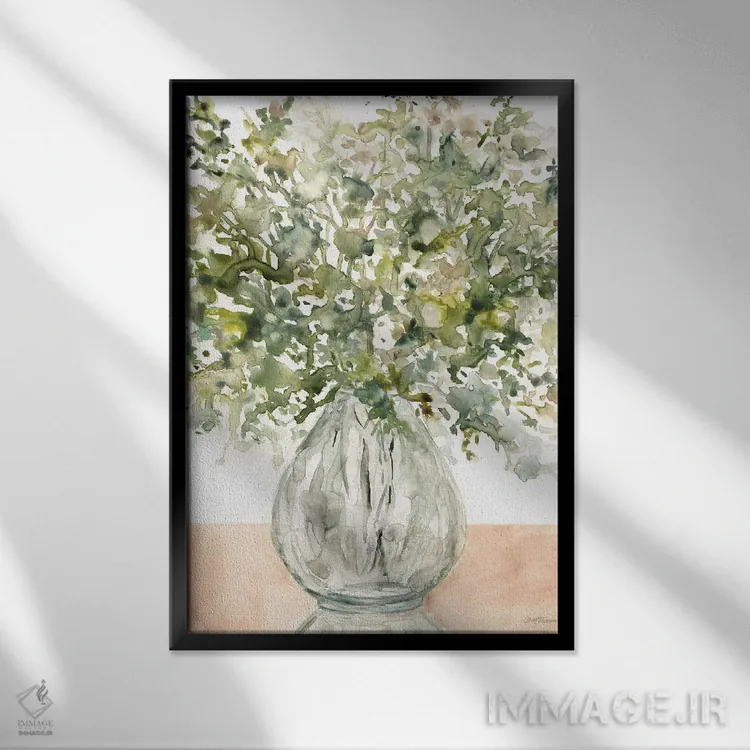 تابلو انتزاعی نمایش سبزی ها اثر کارول رابینسون - نمای قابدار مشکی