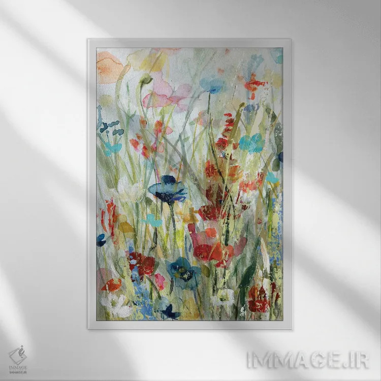 تابلو انتزاعی ضربه پررنگ طبیعت اثر کارول رابینسون - نمای قابدار سفید