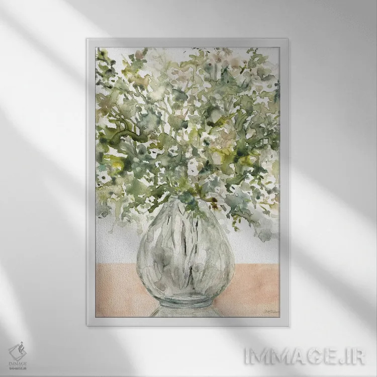 تابلو انتزاعی نمایش سبزی ها اثر کارول رابینسون - نمای قابدار سفید