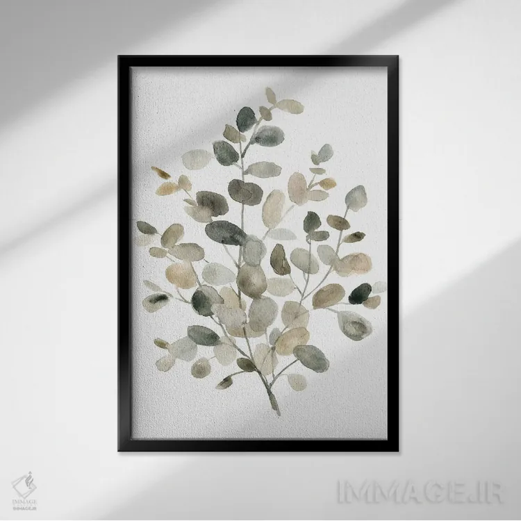 تابلو مینیمال اکالیپتوس خنثی I اثر کارول رابینسون - نمای قابدار مشکی