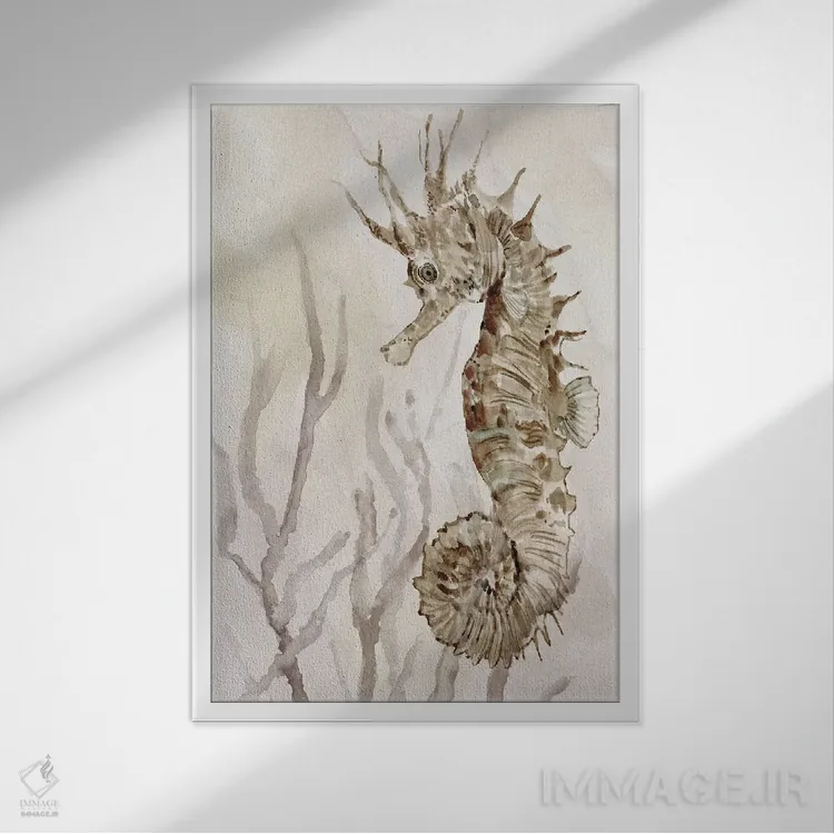 تابلو دکوراتیو اسب دریایی خنثی II اثر کارول رابینسون - نمای قابدار سفید