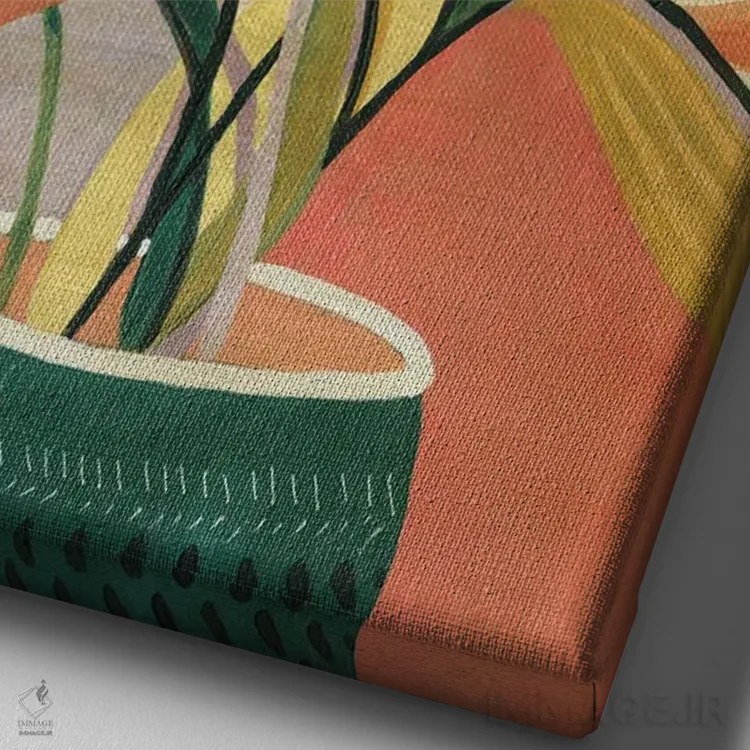 تابلو دکوراتیو پرنده بهشتی گلدانی اثر کارول رابینسون - نمای نزدیک بافت بوم