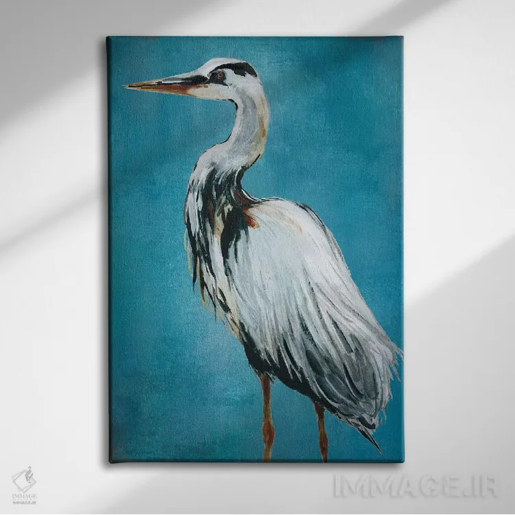 تابلو دکوراتیو حواصیل آبی بزرگ II اثر کارول رابینسون - نمای روبهرو روی دیوار