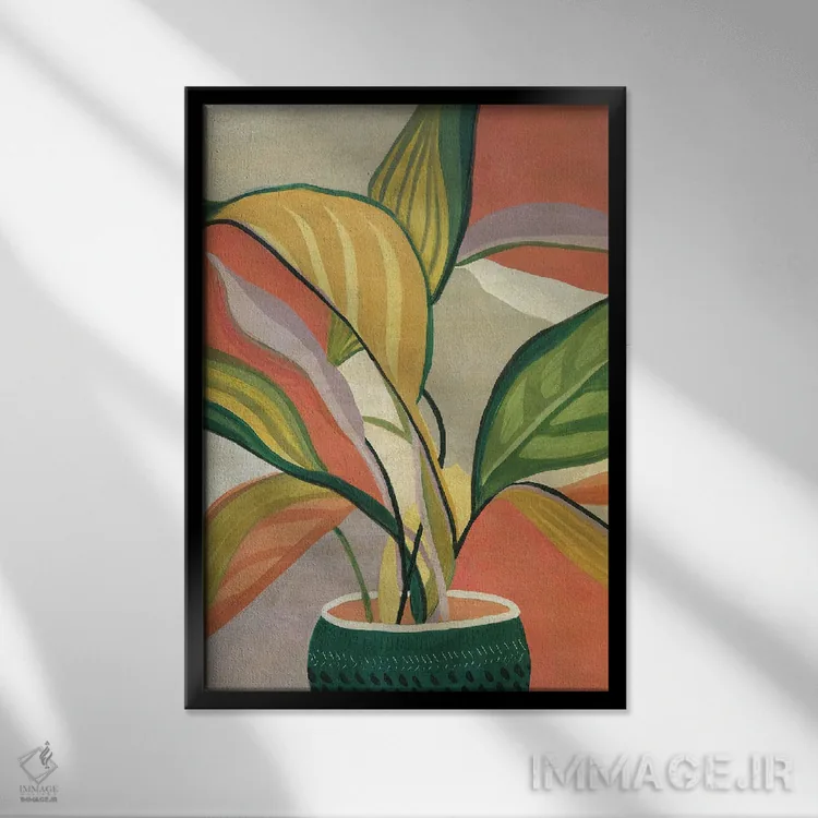 تابلو دکوراتیو پرنده بهشتی گلدانی اثر کارول رابینسون - نمای قابدار مشکی