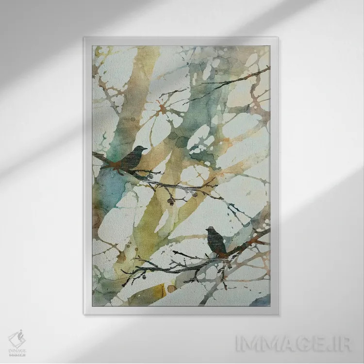 تابلو دکوراتیو پرندگان گیاهی II اثر کارول رابینسون - نمای قابدار سفید