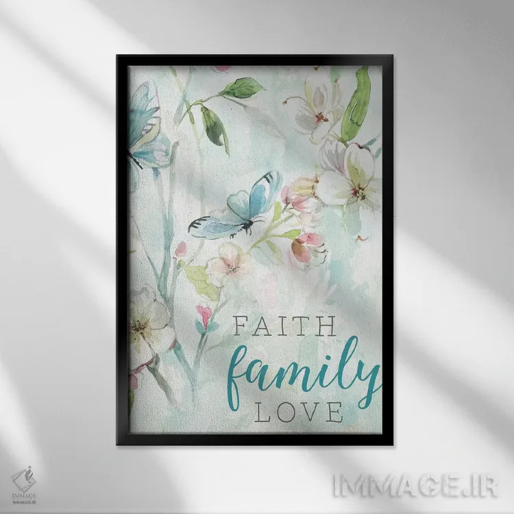 تابلو دکوراتیو ایمان، خانواده، عشق اثر کارول رابینسون - نمای قابدار مشکی