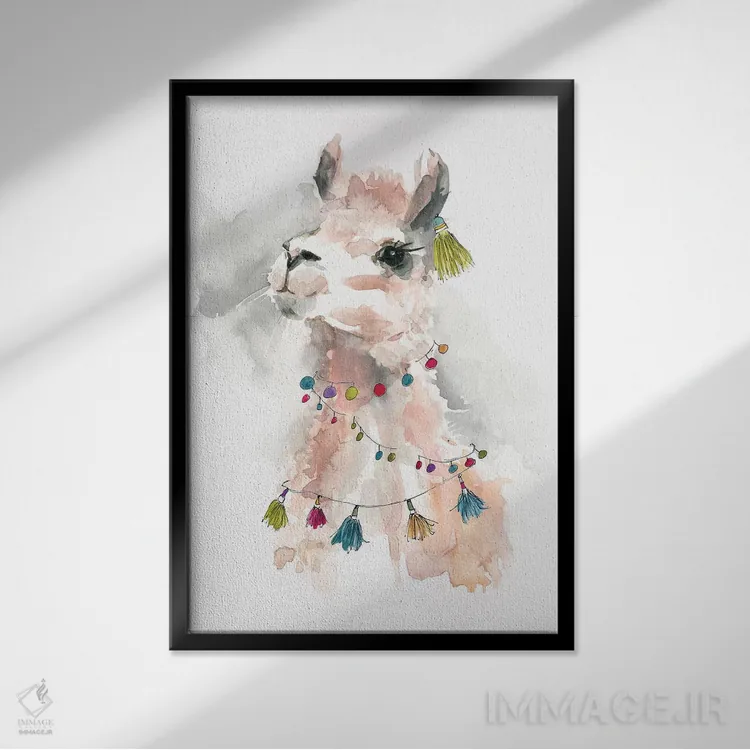 تابلو دکوراتیو درام لاما شماره ۲ اثر کارول رابینسون - نمای قابدار مشکی