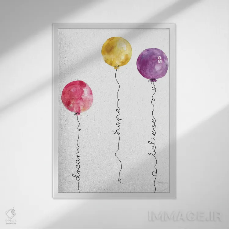 تابلو دکوراتیو اشعار بادکنکی شماره ۱ اثر کارول رابینسون - نمای قابدار سفید