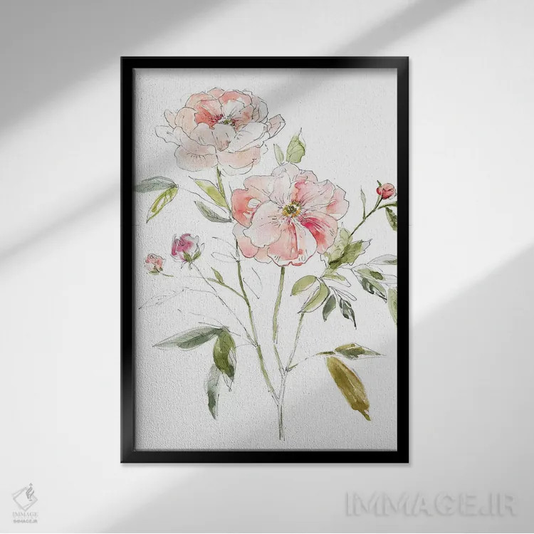 تابلو دکوراتیو طرح کلبه و گل رز شماره ۱ اثر کارول رابینسون - نمای قابدار مشکی