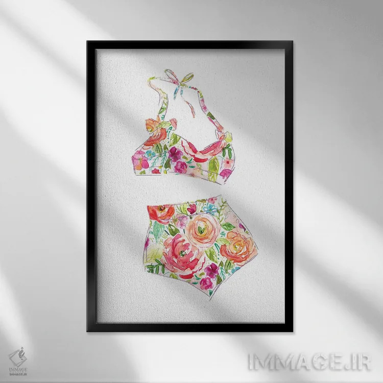 تابلو دکوراتیو مایوی ساحلی گرمسیری شماره ۳ اثر کارول رابینسون - نمای قابدار مشکی